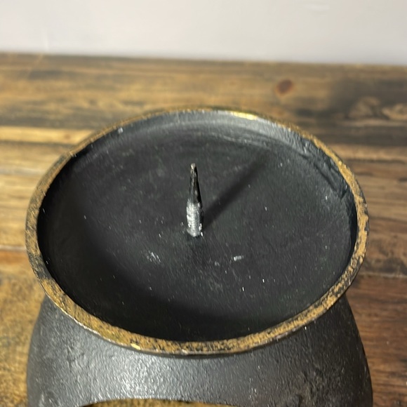 Heavy duty cast iron candle holder black.  Candle not included gold accents MCM - Picture 5 of 11